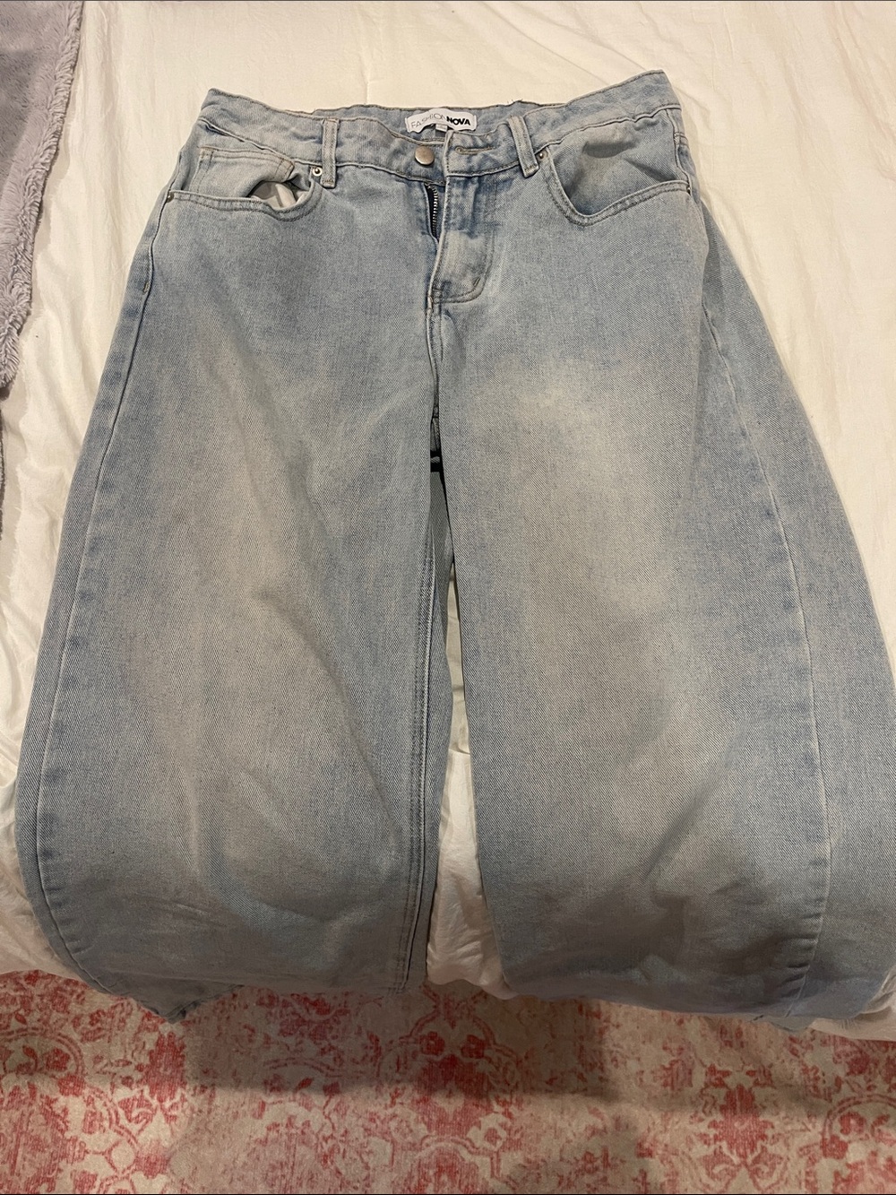 Fashion Nova Light Blue Wide-Leg Denim Jeans